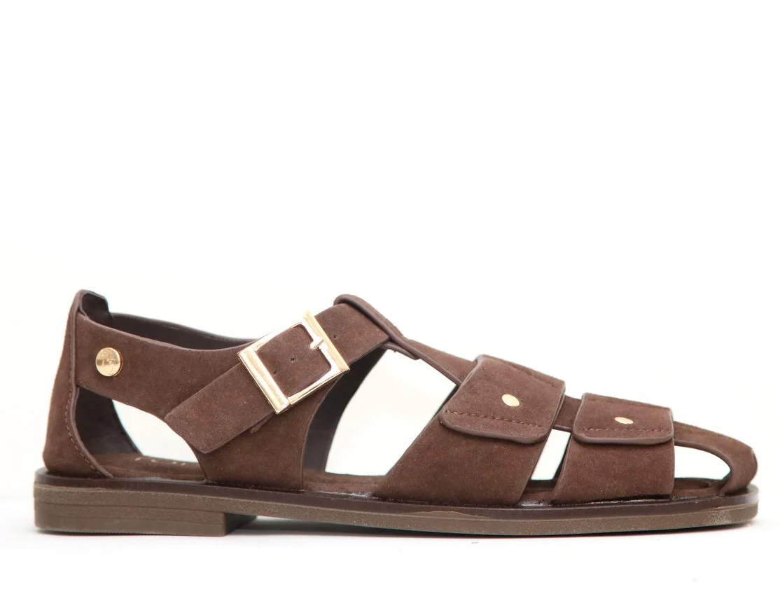 Φωτογραφία προϊόντος: top3shoes Top3 Shoes SF1656 Γυναικεία Σανδάλια από Δέρμα Καστόρι σε Μόκα χρώμα