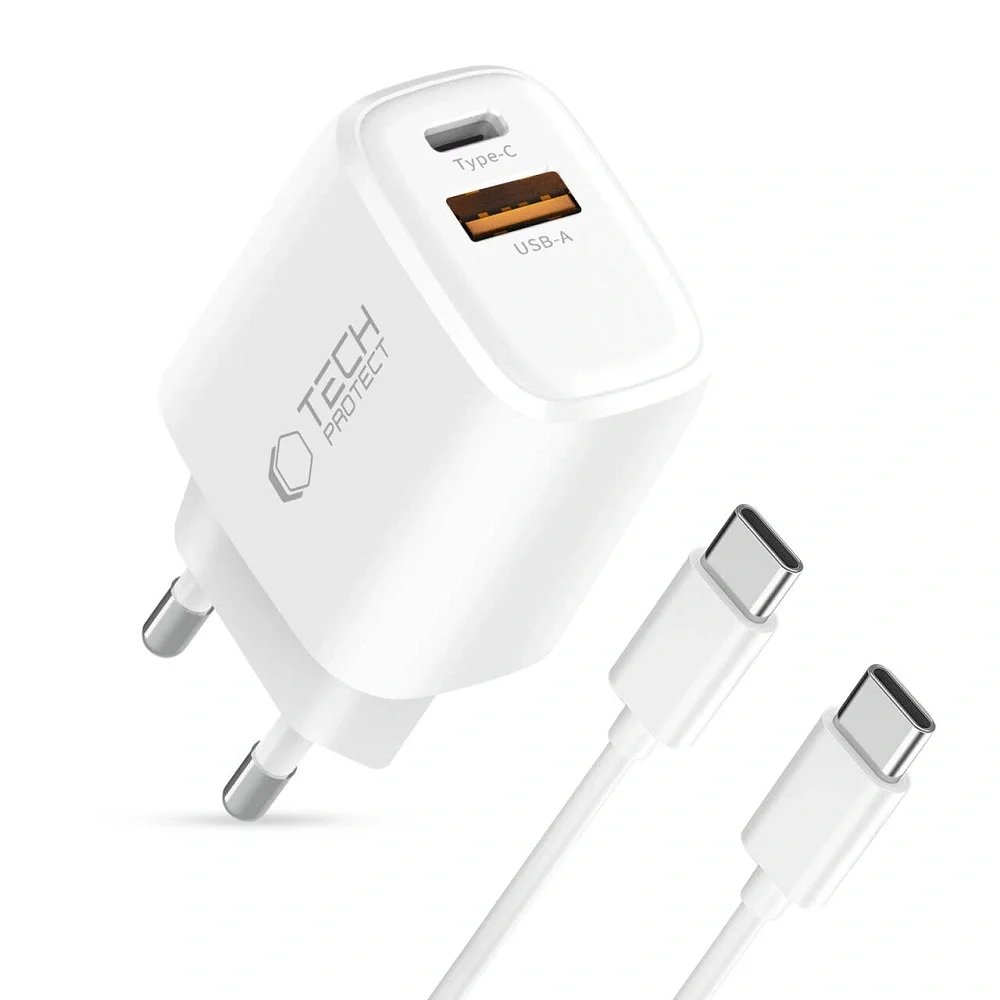 Φωτογραφία προϊόντος: Tech-Protect Φορτιστής NCA30 USB-A, USB-C Network Charger PD 30W / QC3.0 με Καλώδιο USB-C White