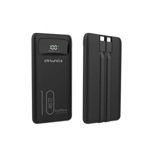 Φωτογραφία προϊόντος: Awei P168K Power Bank 10000mAh 22.5W με Θύρα USB-A και Θύρα USB-C Quick Charge 3.0 Μαύρο