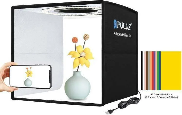 Φωτογραφία προϊόντος: OEM Puluz Photo Box PU5025B Mini Φωτιζόμενο με Πολλαπλά Backround 25x25x25cm