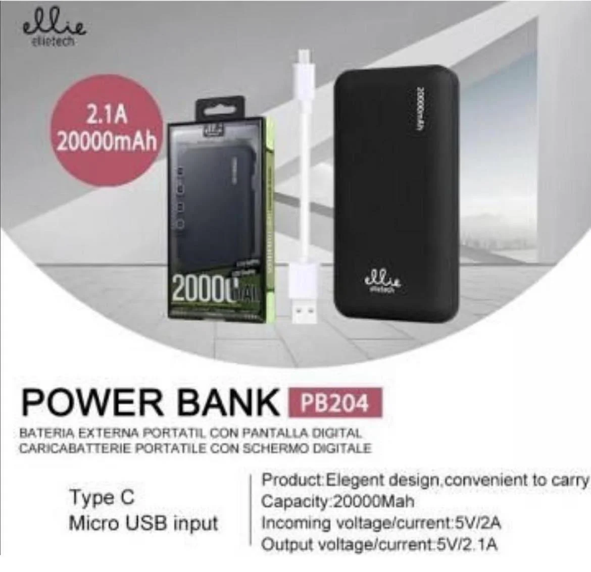 Φωτογραφία προϊόντος: OEM Ellietech PB204 Power Bank 20000mAh ΜΑΥΡΟ