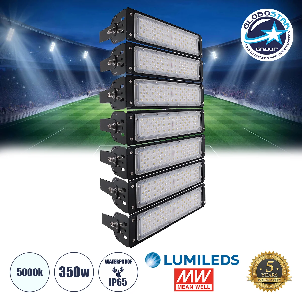 Φωτογραφία προϊόντος: GloboStar® GOLIATH 90100-7 LED Προβολέας Γηπέδου - Φωτιστικό Tunnel 350W 56000LM 75°*135° AC 100-277V IP65 - Ψυχρό Λευκό 5000K - MeanWell Driver + LumiLEDs Chip - 5 Years Warranty