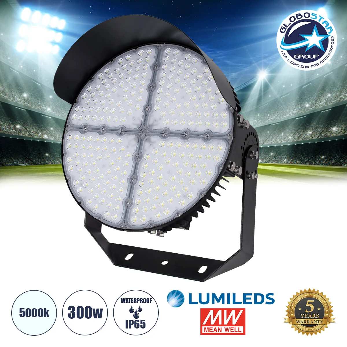 Φωτογραφία προϊόντος: GloboStar® CYCLOP 90106 LED Προβολέας Γηπέδου 300W 48000LM 60° AC 100-277V IP65 - Ψυχρό Λευκό 5000K - MeanWell Driver + LumiLEDs Chip - 5 Years Warranty
