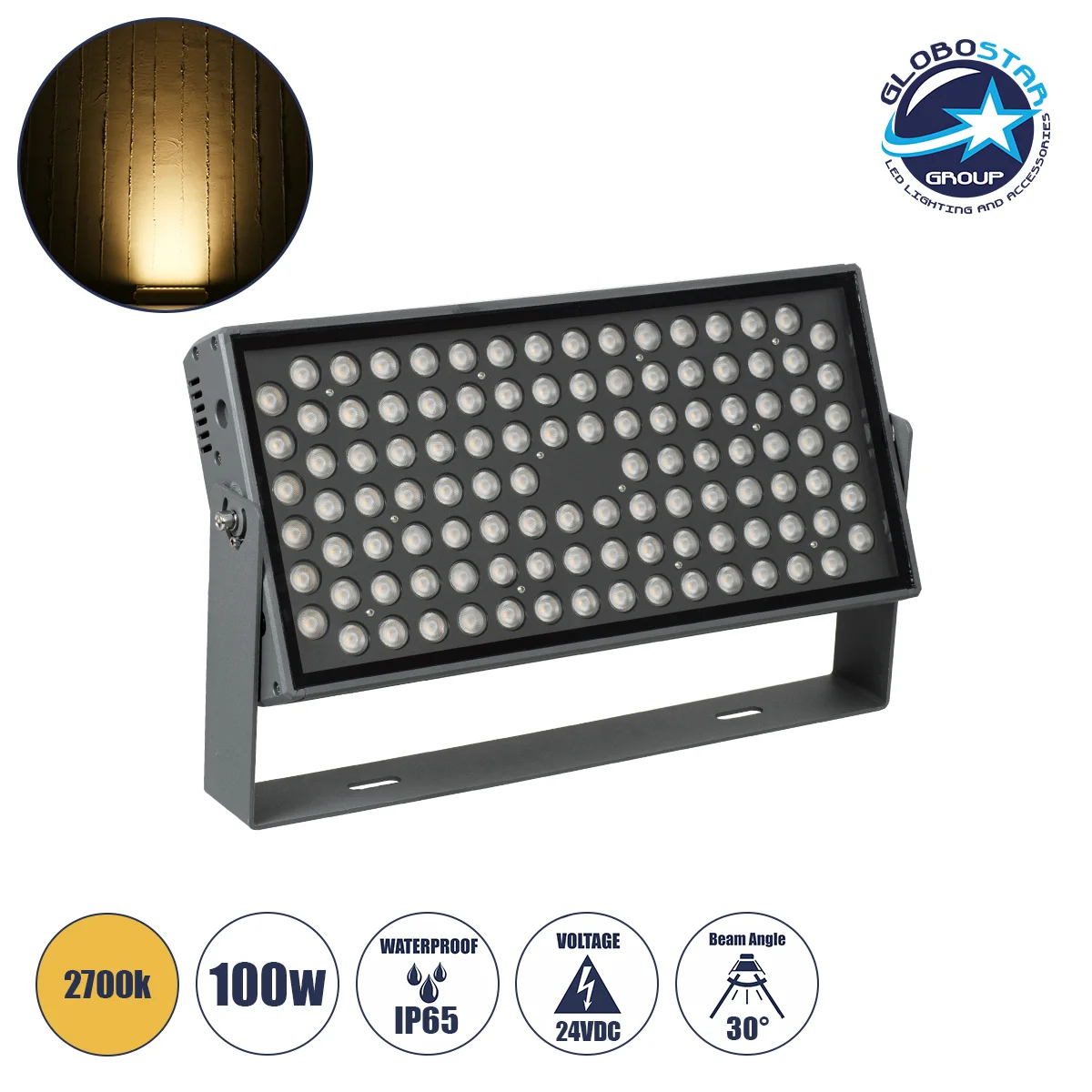 Φωτογραφία προϊόντος: GloboStar® FLOOD-ZANA 90558 Προβολέας Wall Washer για Φωτισμό Κτιρίων LED 100W 9000lm 30° DC 24V Αδιάβροχο IP65 Μ45.5 x Π28 x Υ10cm Θερμό Λευκό 2700K - Γκρι Ανθρακί - 3 Years Warra