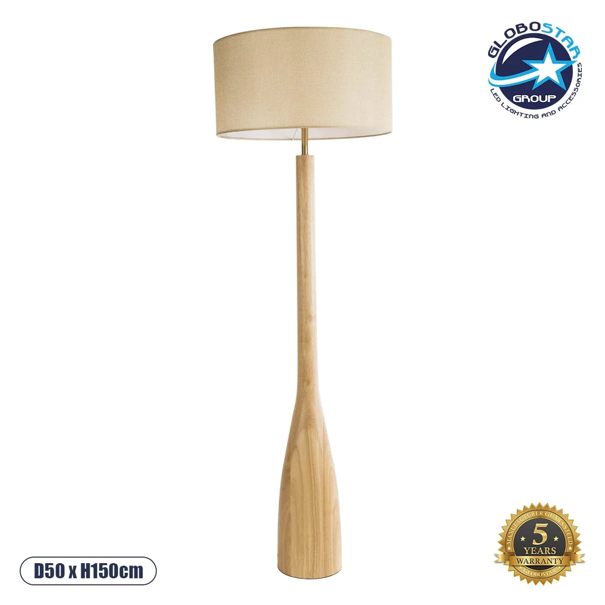 Φωτογραφία προϊόντος: GloboStar® BERKBAY 02318 Boho Επιδαπέδιο Φωτιστικό Μονόφωτο 1 x E27 AC220-240V IP20 - Φ50 x Υ150cm - Μπεζ Ξύλινο με Μπεζ Υφασμάτινο Καπέλο - 5 Χρόνια Εγγύηση