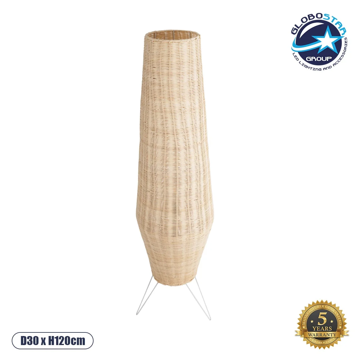 Φωτογραφία προϊόντος: GloboStar® BOLSON 02013 Boho Επιδαπέδιο Φωτιστικό Μονόφωτο 1 x E27 AC220-240V IP20 - Φ30 x Υ120cm - Μπεζ Ξύλινο Μπαμπού Πλέγμα - 5 Χρόνια Εγγύηση