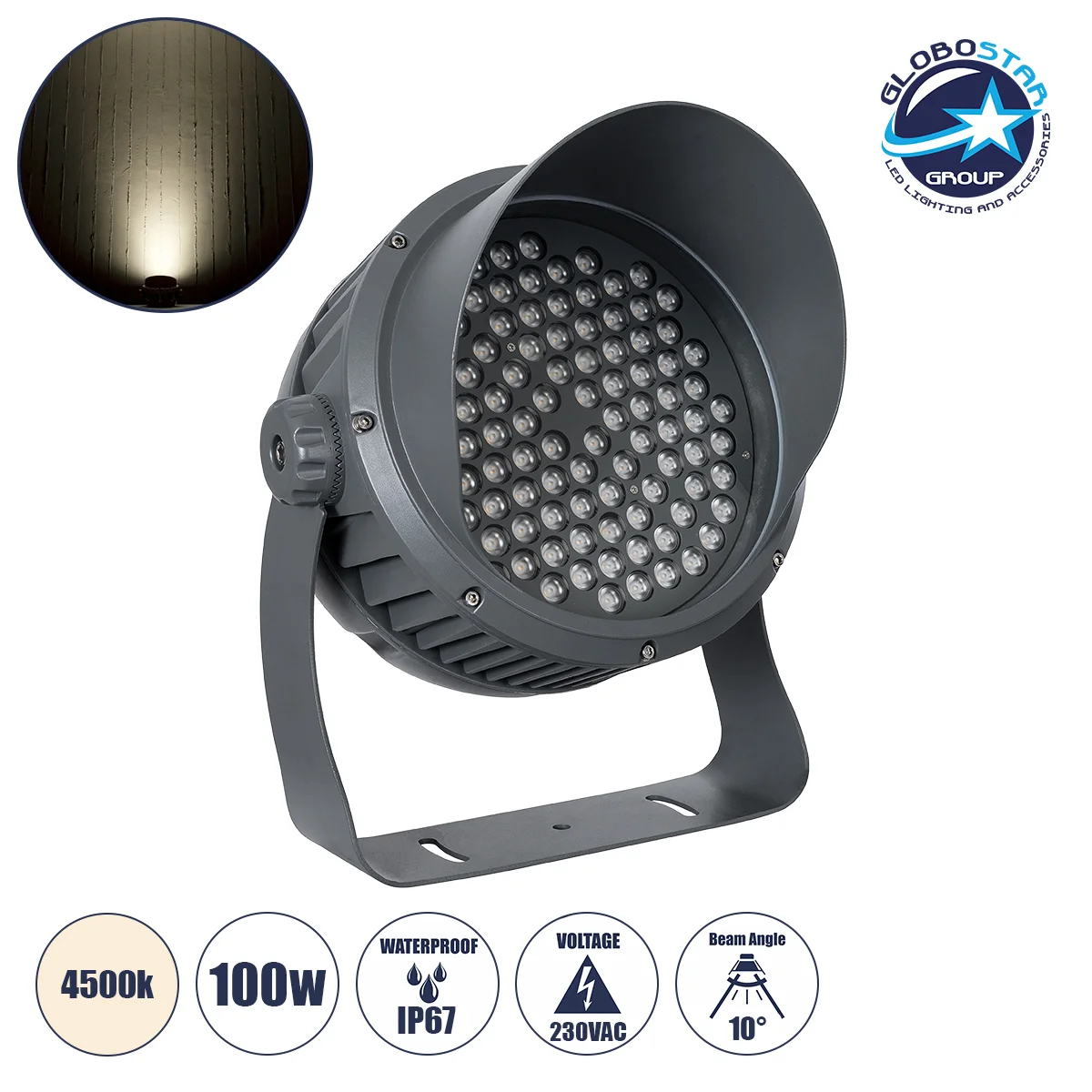Φωτογραφία προϊόντος: GloboStar® FLOOD-DIMO 90747 Προβολέας Wall Washer με Αντιθαμβωτική Γρίλια για Φωτισμό Κτιρίων LED 100W 9500lm 10° AC 220-240V Αδιάβροχο IP67 Μ34 x Π36 x Υ44cm Φυσικό Λευκό 4500K -
