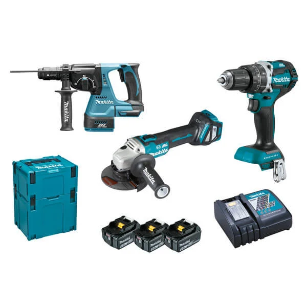 Φωτογραφία προϊόντος: MAKITA DLX3119TJ Σετ Γωνιακός Τροχός, Δραπανοκατσάβιδο και Πιστολέτο 18V με 3 Μπαταρίες 5Ah σε Θήκη