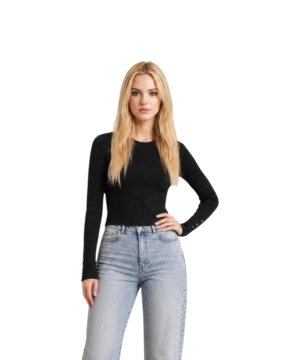 Φωτογραφία προϊόντος: Guess - Γυναικεία Πλεκτή Ριμπ Μπλούζα W6YR09Z0948-JBLK Μαύρο
