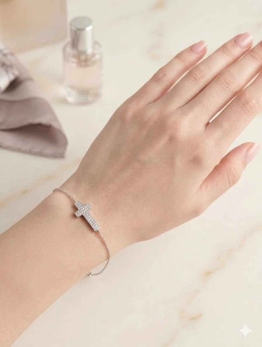 Φωτογραφία προϊόντος: Peach Jewelry PeachJewelry Βραχιολι Σταυρος Zιργκον Ασημι 925