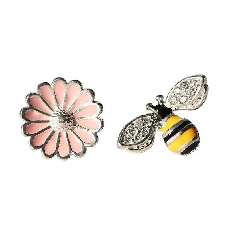Φωτογραφία προϊόντος: Peach Jewelry Σκουλαρίκι Μέλισσα και Λουλούδι Με Ζιρκόν Ασήμι 925 Symbol