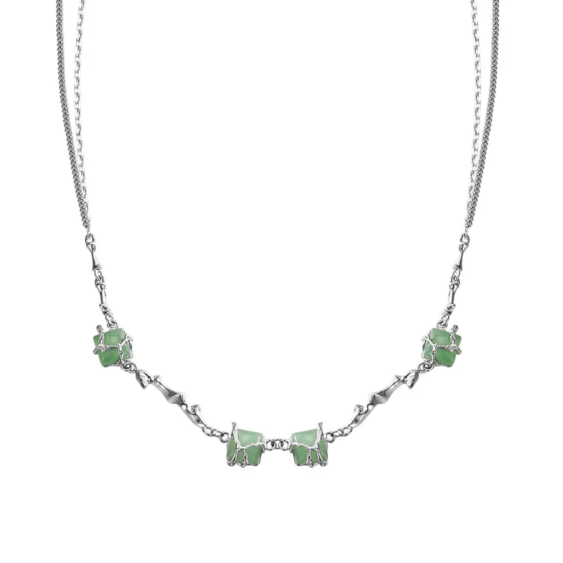 Φωτογραφία προϊόντος: Peach Jewelry Isabella Κολιέ Ασήμι 925 Ρόδιο Διπλή Αλυσίδα Με Λίθους Αβεντουρίνης