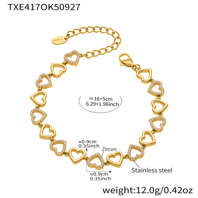 Φωτογραφία προϊόντος: Peach Jewelry Βραχιόλι Καρδούλες Σειρά Με Ζιργκόν Ανοξείδωτο Ατσάλι 316 Επιχρυσωμένο