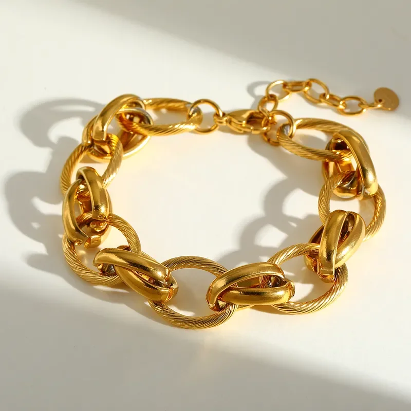 Φωτογραφία προϊόντος: Peach Jewelry Βραχιόλι Ανάγλυφο Αλυσιδωτό Ανοξείδωτο Ατσάλι 316 Επιχρυσωμένο