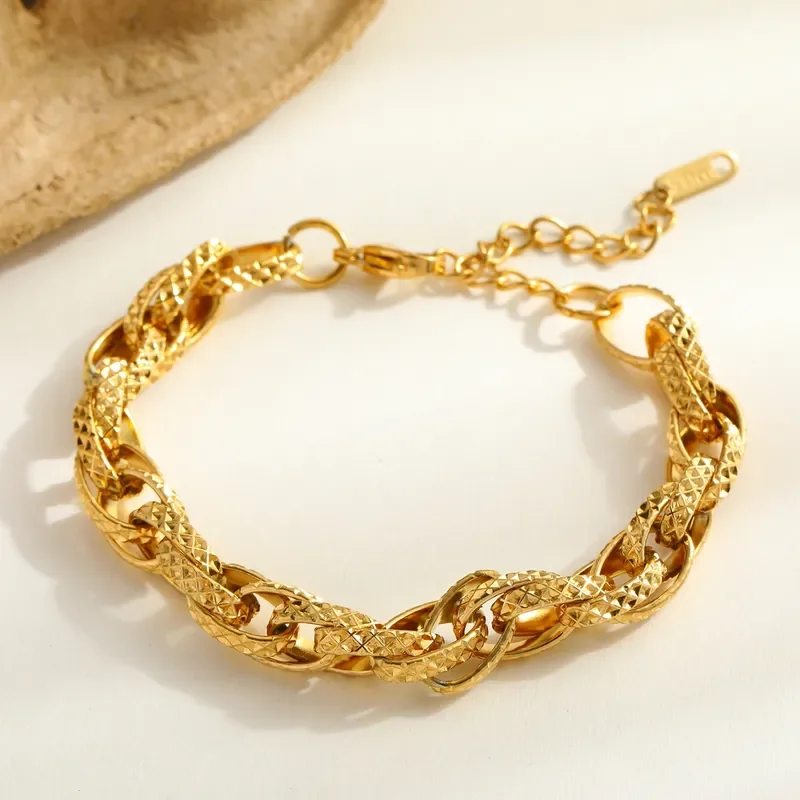 Φωτογραφία προϊόντος: Peach Jewelry Βραχιόλι Σκαλιστό Αλυσιδωτό Ανοξείδωτο Ατσάλι 316 Επιχρυσωμένο
