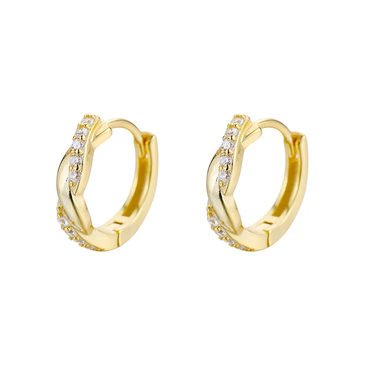 Φωτογραφία προϊόντος: Peach Jewelry Σκουλαρίκι Κρικάκι Πλεξούδα Με Ζιρκόν Ασήμι 925 Επιχρυσωμένο