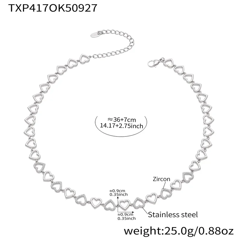 Φωτογραφία προϊόντος: Peach Jewelry Κολιέ Σειρά Από Καρδούλες Με Ζιρκόν Ανοξείδωτο Ατσάλι 316