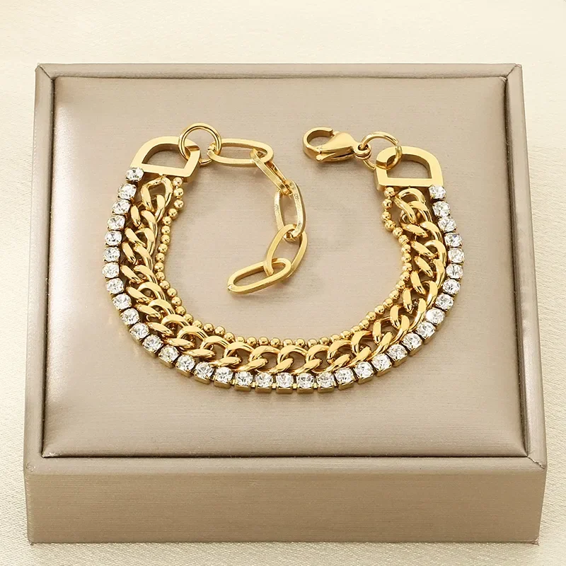 Φωτογραφία προϊόντος: Peach Jewelry Βραχιόλι Τριπλό Αλυσίδα , Ball Chain Και Σειρά Με Ζιρκόν Ανοξείδωτο Ατσάλι 316 Επιχρυσωμένο