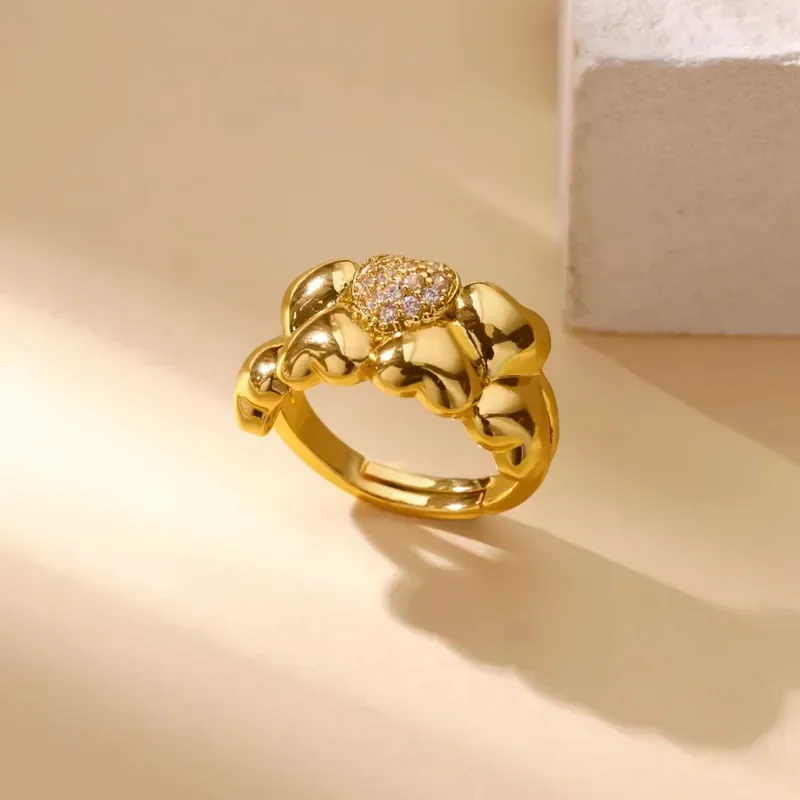 Φωτογραφία προϊόντος: Peach Jewelry Δαχτυλίδι Καρδίες Χρυσό Από Ανοξείδωτο Ατσάλι 304 Ανοιχτό