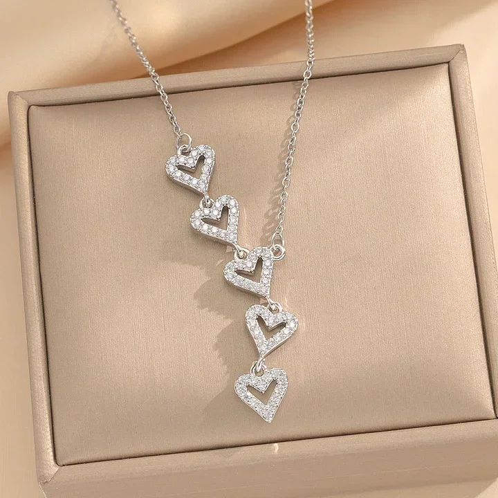 Φωτογραφία προϊόντος: Peach Jewelry Κολιέ Kαρδιες Ζιρκόνια Μινιμαλιστικό Στυλ από Ατσάλι Τιτανίου
