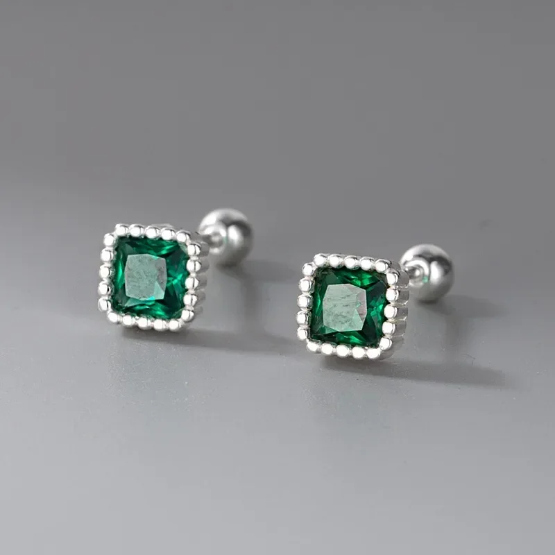 Φωτογραφία προϊόντος: Peach Jewelry Σκουλαρίκια Ασήμι 925 Ρόδιο Τετράγωνο Πράσινο