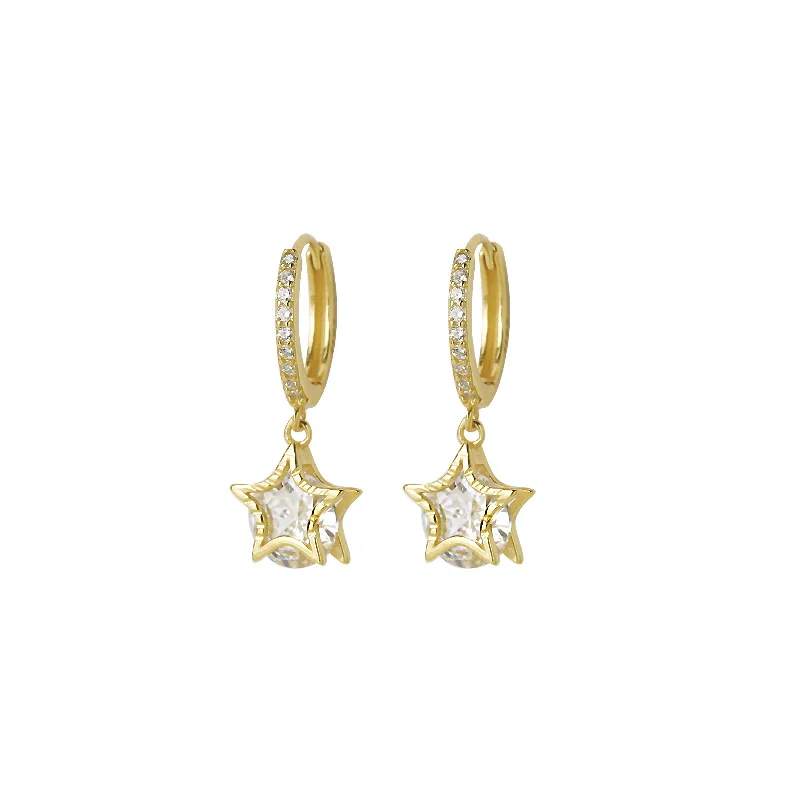 Φωτογραφία προϊόντος: Peach Jewelry Σκουλαρίκι Κρικάρι Αστεράκι Με Ζιρκόν Ασήμι 925 Επιχρυσωμένο
