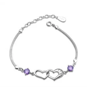 Φωτογραφία προϊόντος: Peach Jewelry Symbol Bραχιολι Ασημι 925 2πλη Καρδιά Μωβ Ζιργκόν