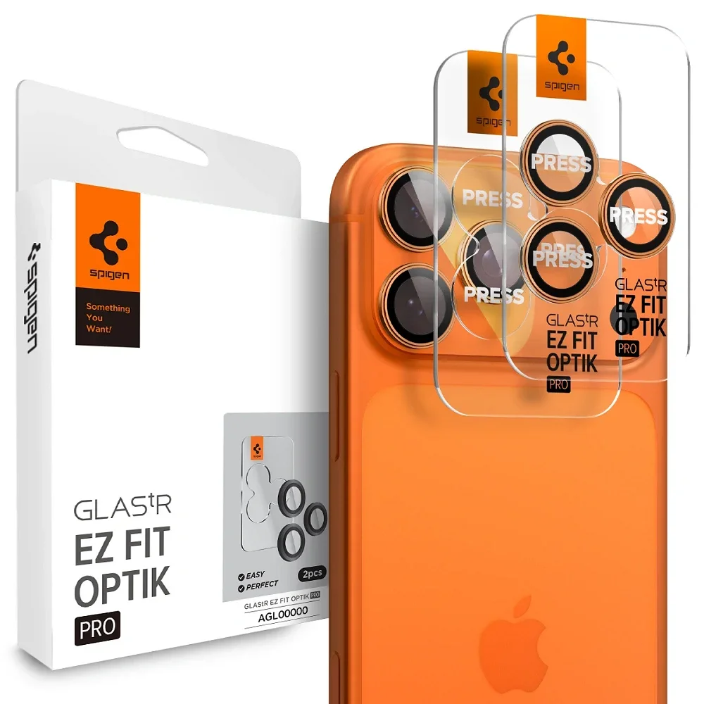 Φωτογραφία προϊόντος: Spigen Optik Pro Glas.tr ”Ez Fit” Camera Protector 2-Pack iPhone 16 Pro / Max / 17 Pro / Max Orange
