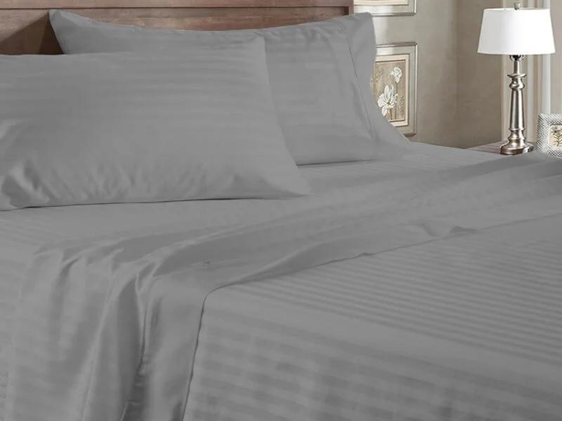 Φωτογραφία προϊόντος: ΓΑΡΥΦΑΛΛΟ Σεντόνια Ξενοδοχείου Σετ Γίγας - King Size Γκρι Βαμβακοσατέν Ριγέ 200 κλωστών Γαρύφαλλο 240x270