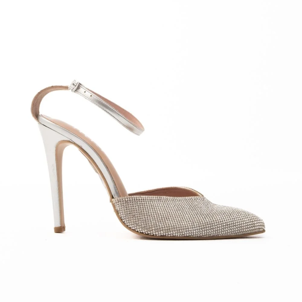 Φωτογραφία προϊόντος: Iris Shoes Γυναικεία Γόβα 1011 από Δέρμα σε Ασημί χρώμα Επενδυμένο με Strass