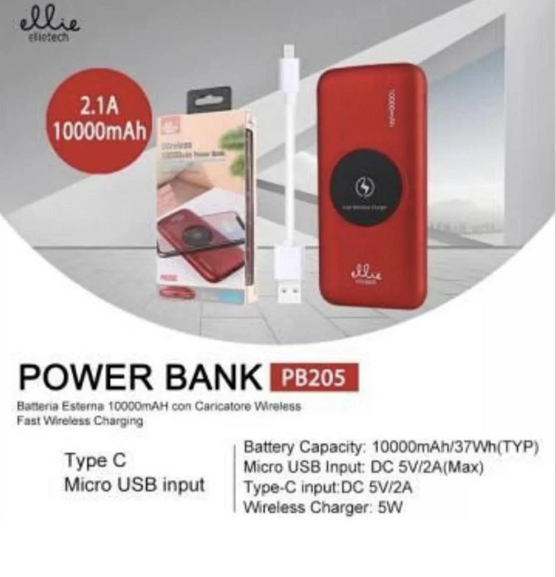 Φωτογραφία προϊόντος: OEM Ellietech PB205 Power Bank 10000mAh ΚΟΚΚΙΝΟ