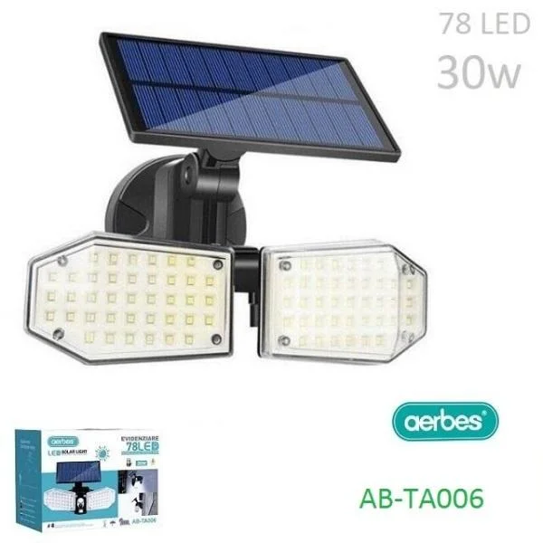 Φωτογραφία προϊόντος: OEM Aerbes Ηλιακό Φωτιστικό Επιτοίχιας Τοποθέτησης με Ανιχνευτή Κίνησης σε Μαύρο Χρώμα AB-TA006