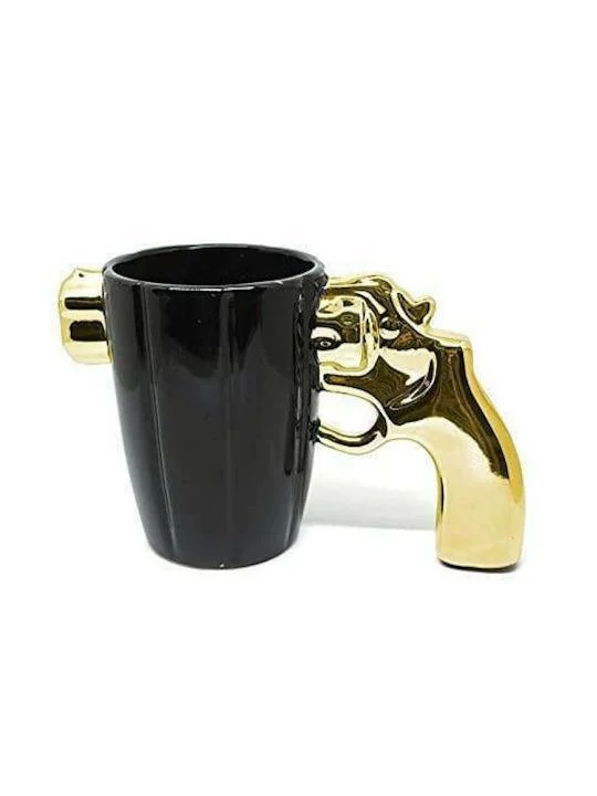 Φωτογραφία προϊόντος: OEM Revolver Κούπα Κεραμική Μαύρο-Χρυσό 350ml