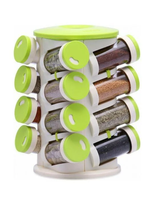 Φωτογραφία προϊόντος: OEM Trueware Spice Rack Θήκες Μπαχαρικών Πλαστικές σε Περιστρεφόμενη Βάση Πράσινη 16τμχ