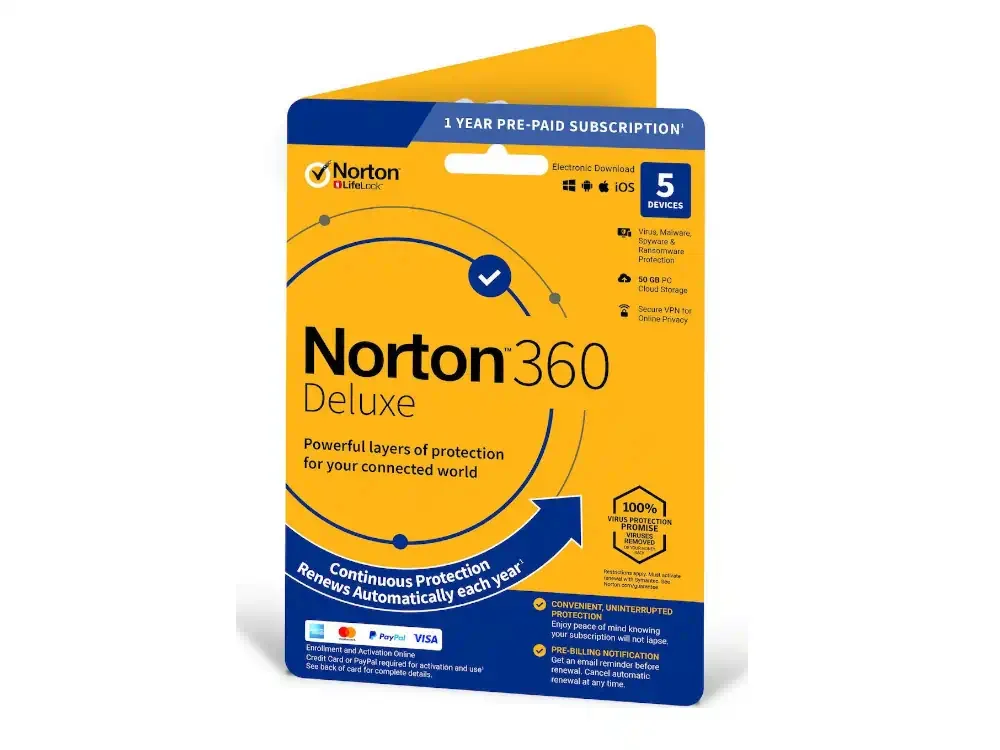 Φωτογραφία προϊόντος: Symantec Norton Norton 360 Deluxe (5 Συσκευές - 1 Χρόνος) Multi Device Includes 50GB Ηλεκτρονική Άδεια