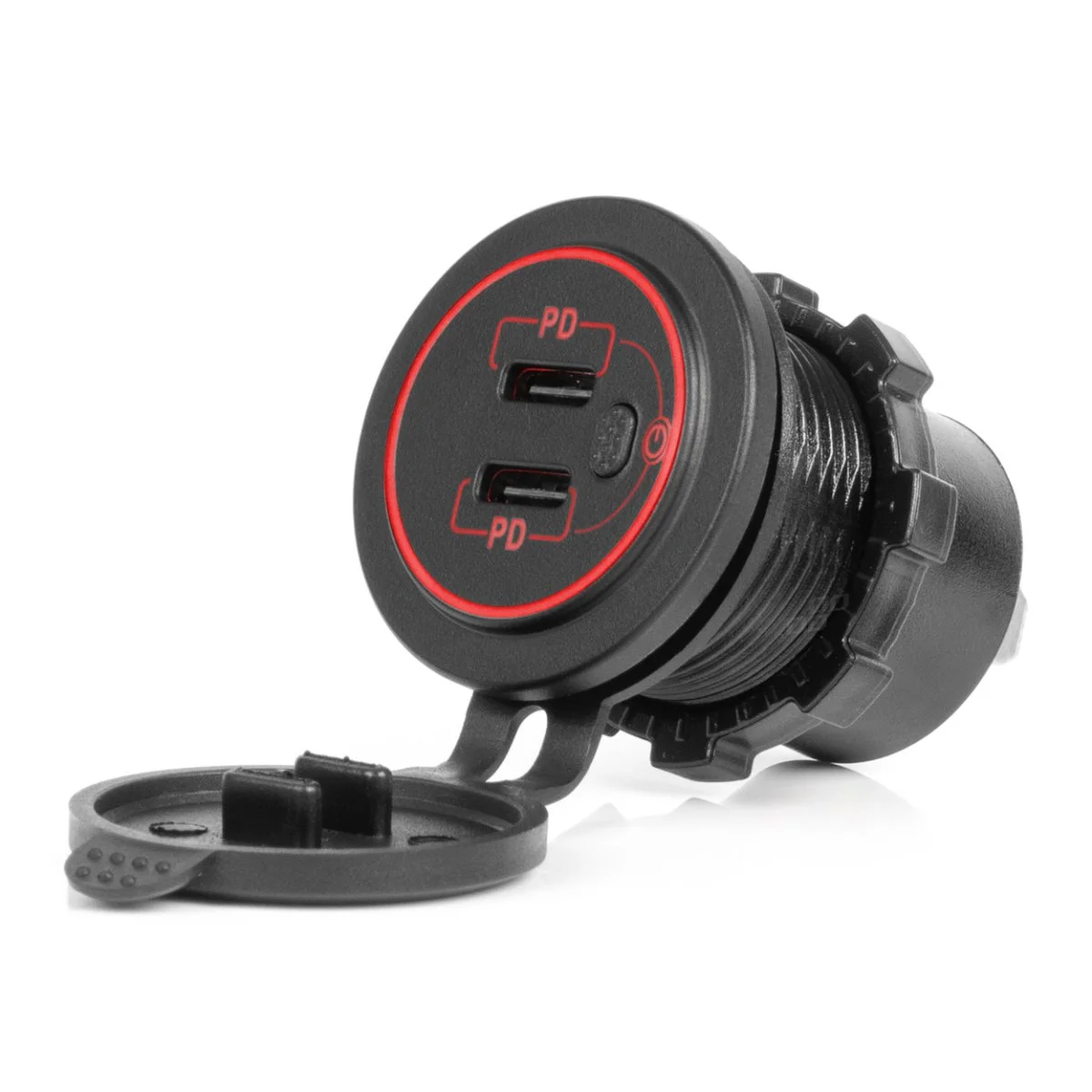 Φωτογραφία προϊόντος: AMIO ΠΡΙΖΑ ΜΕ 2 ΘΥΡΕΣ USB-C ΜΕ ΔΙΑΚΟΠΤΗ ΚΑΙ ΚΑΠΑΚΙ 12/24V ΑΔΙΑΒΡΟΧΗ ΜΕ ΚΟΚΚΙΝΟ LED ΦΩΣ ΜΑΥΡΗ AMIO - 1 Τεμ. 04224/AM