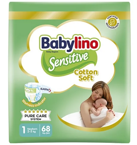 Φωτογραφία προϊόντος: Babylino Sensitive Cotton Soft Πάνες με Αυτοκόλλητο No1 2-5 Kg 68 τμχ