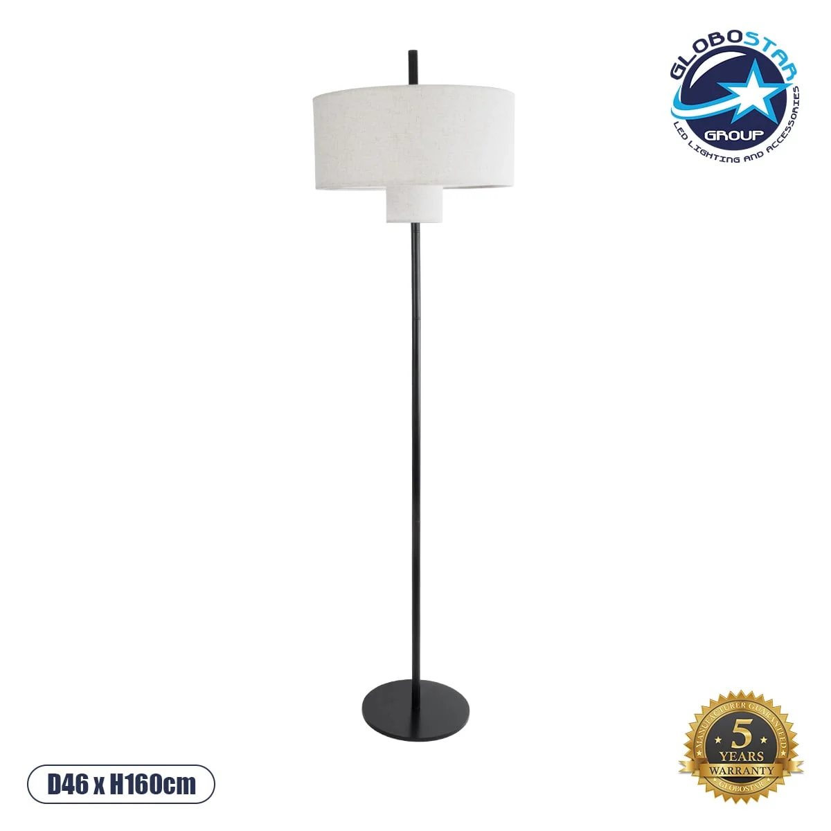 Φωτογραφία προϊόντος: GloboStar® MARIGOLD 02228 Μοντέρνο Επιδαπέδιο Φωτιστικό Τρίφωτο 3 x E27 AC220-240V IP20 - Φ46 x Υ160cm - Μαύρο Μεταλλικό με Λευκό Μπεζ Καπέλο - 5 Χρόνια Εγγύηση