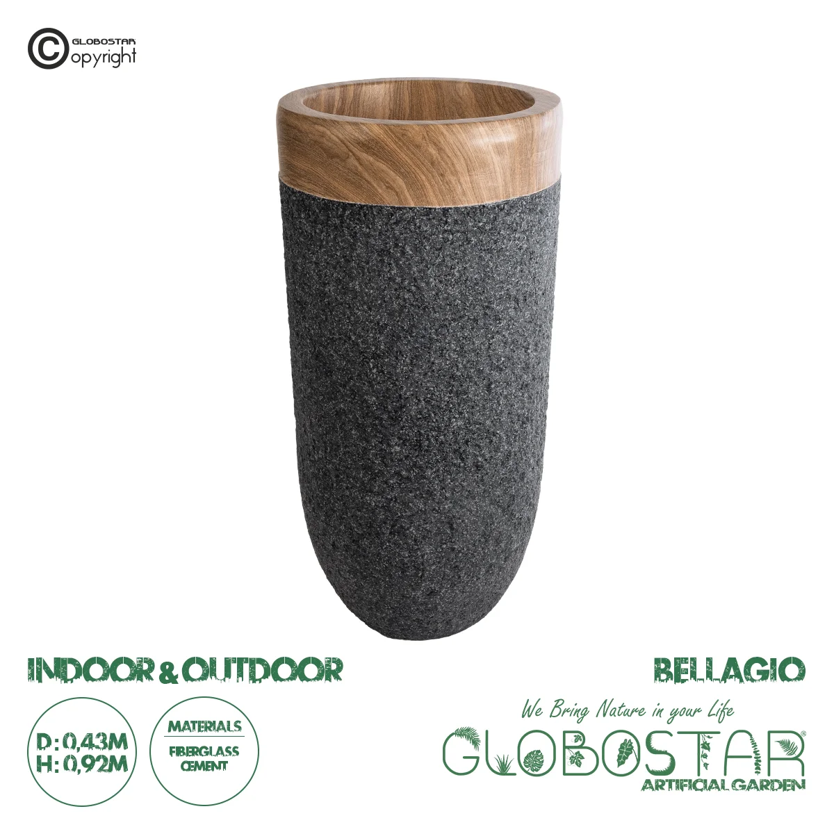 Φωτογραφία προϊόντος: GloboStar® Artificial Garden BALLAGIO 20745 Επιδαπέδιο Πολυεστερικό Τσιμεντένιο Κασπώ Γλάστρα - Flower Pot Μαύρο με Καφέ Φ42 x Υ91cm