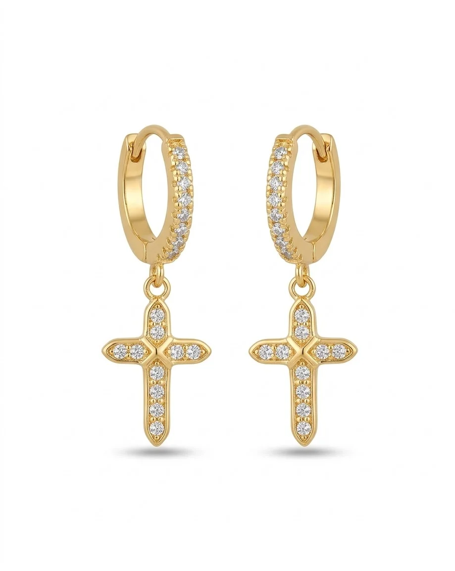 Φωτογραφία προϊόντος: Peach Jewelry Σκουλαρίκια Σταυρος Ασημι 925 Επιχρυσο Ζιρκόνια