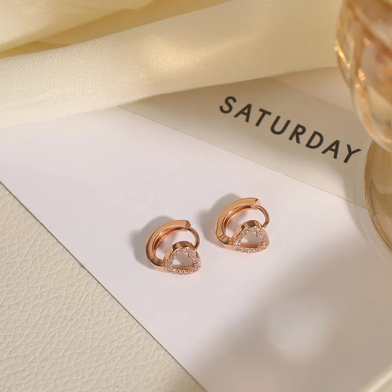 Φωτογραφία προϊόντος: Peach Jewelry Σκουλαρίκι Κρικάκι Καρδιά Με Ζιρκόν Ασήμι 925 Ροζ Χρυσό