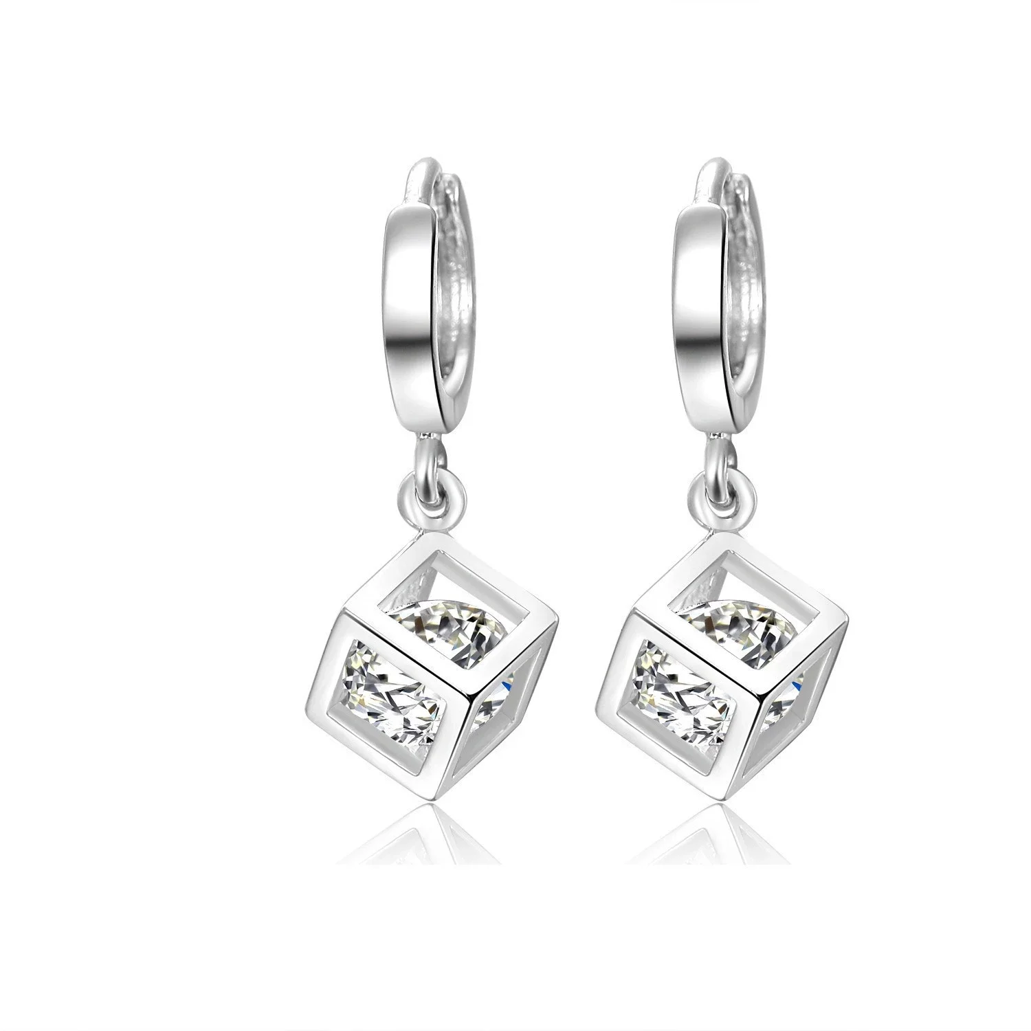 Φωτογραφία προϊόντος: Peach Jewelry Σκουλαρίκια Κρικάκι Κύβος Με Λευκό Ζιρκόν Ασήμι 925 Symbol