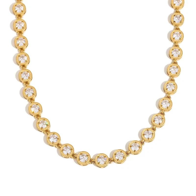 Φωτογραφία προϊόντος: Peach Jewelry Κολιέ Σειρά Με Στρογγυλά Λευκά Κρύσταλλα Ανοξείδωτο Ατσάλι 316 Επιχρυσωμένο