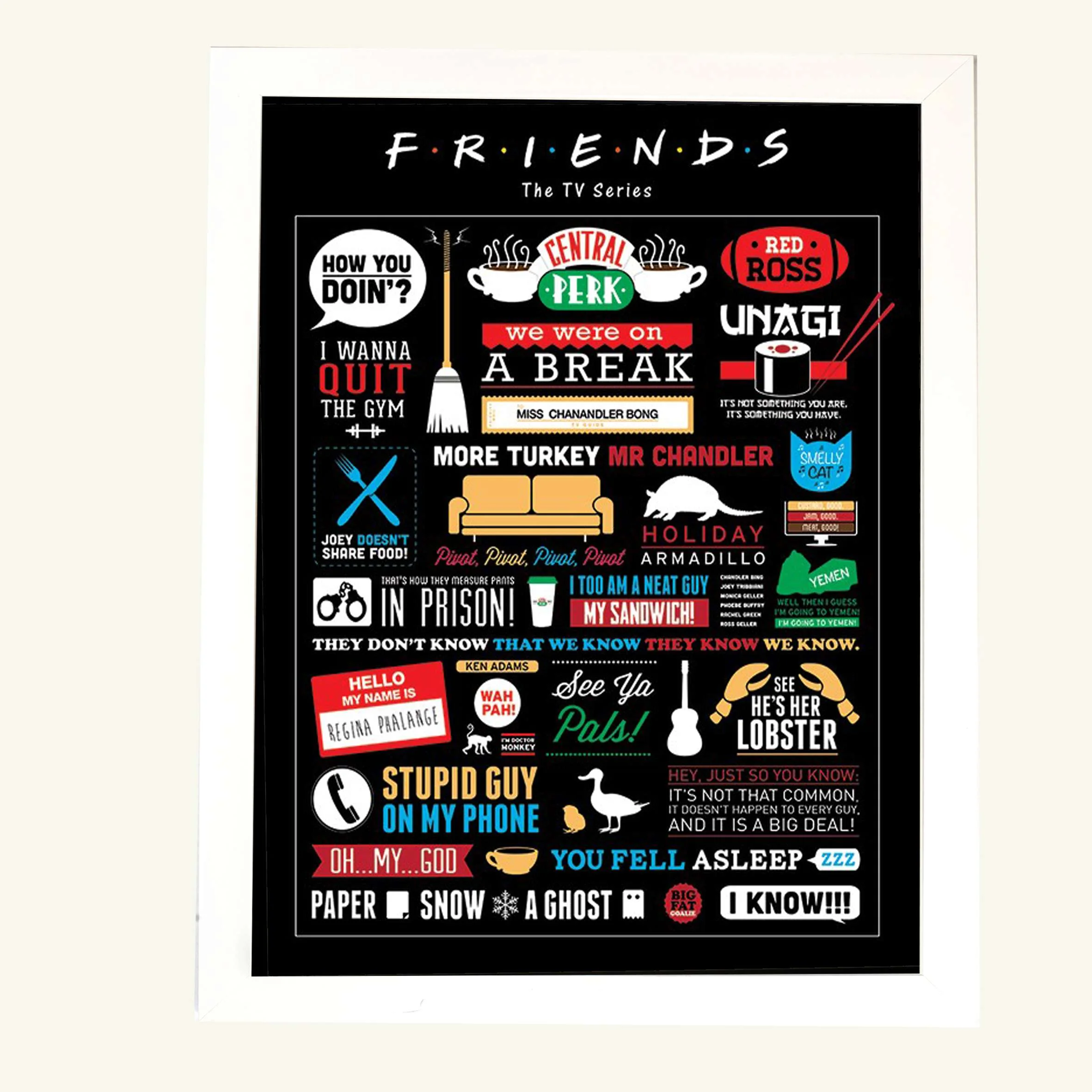 Φωτογραφία προϊόντος: HOPER Αφίσα Friends Infographic 40x50εκ Κορνίζα Ξύλινη Χρώμα Λευκό Με Τζάμι MAT K1041-3