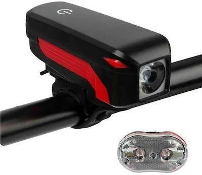 Φωτογραφία προϊόντος: OEM DX-002 Επαναφορτιζόμενο Εμπρόσθιο Φως Ποδηλάτου Αδιάβροχο Led 350LM & Κόρνα Σειρήνα 140DB