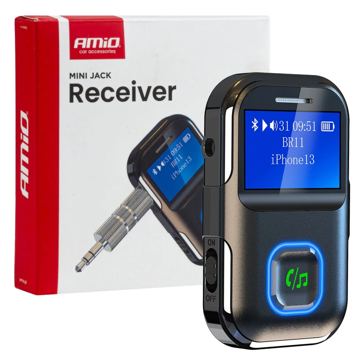 Φωτογραφία προϊόντος: AMIO Amio - Bluetooth Δέκτης (Receiver) BTR-03 για Ασύρματη Μετάδοση Ήχου με υποδοχή Mini Jack 3.5mm και Οθόνη LCD - 1 τεμ. (04659/AM) 04659/AM