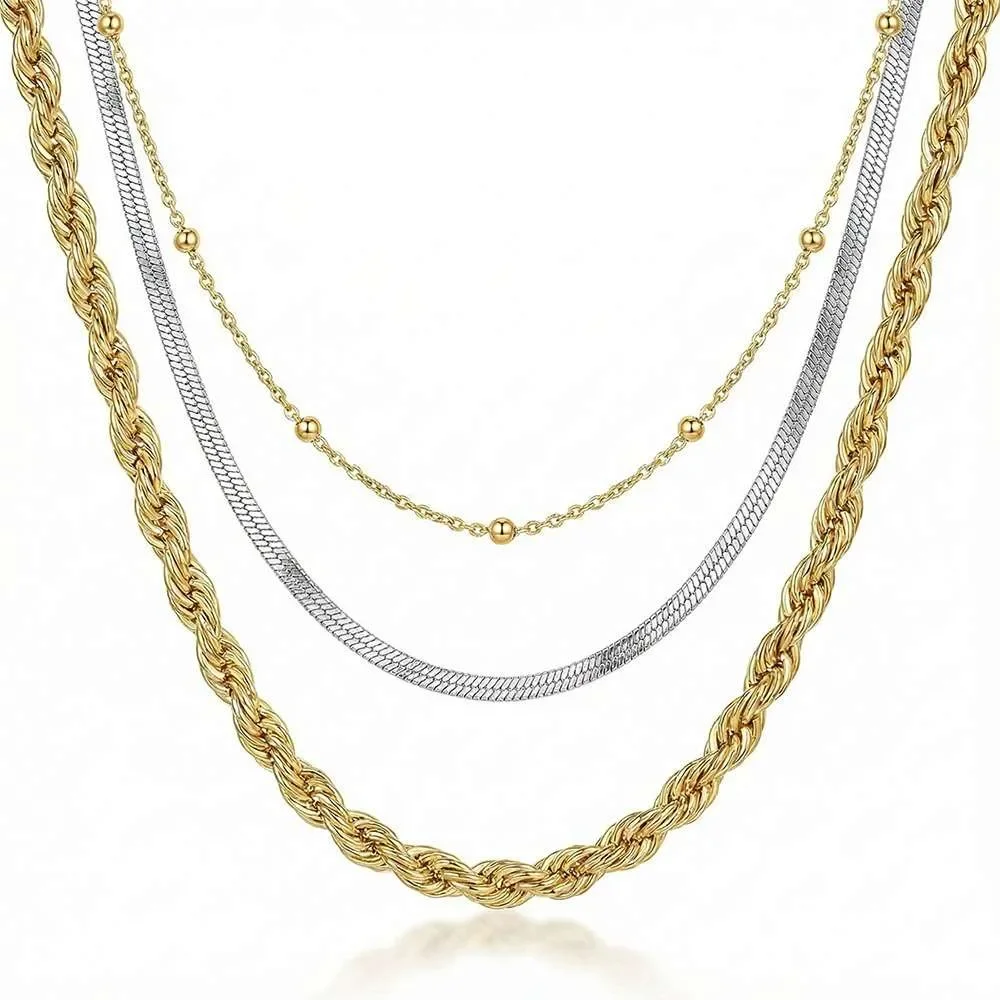 Φωτογραφία προϊόντος: OEM Triple gold silver chain γυναικεία τριπλή αλυσίδα