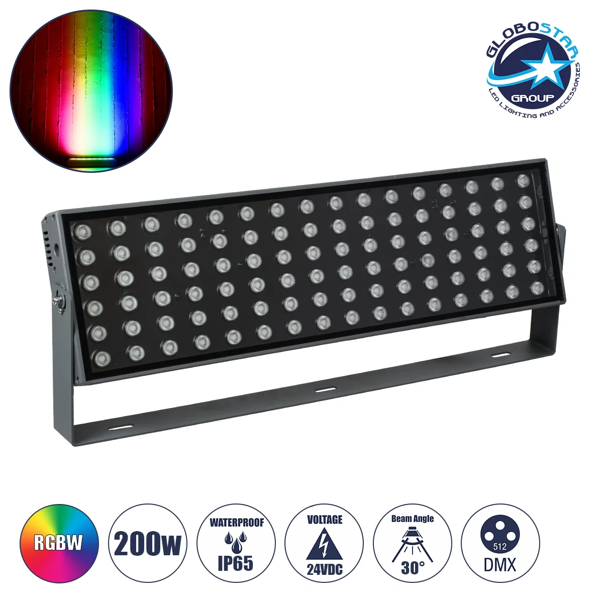 Φωτογραφία προϊόντος: GloboStar® FLOOD-ZANA 90561 Προβολέας Wall Washer για Φωτισμό Κτιρίων LED 200W 17000lm 30° DC 24V Αδιάβροχο IP65 Μ70 x Π29 x Υ10cm RGBW DMX512 - Γκρι Ανθρακί - 3 Years Warranty