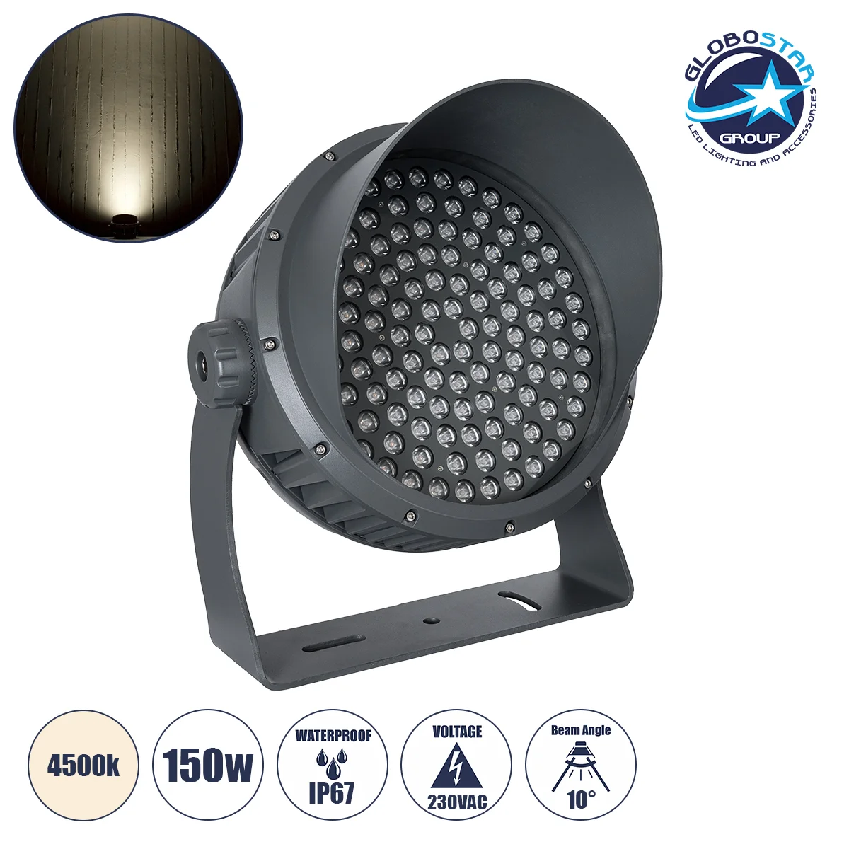 Φωτογραφία προϊόντος: GloboStar® FLOOD-DIMO 90750 Προβολέας Wall Washer με Αντιθαμβωτική Γρίλια για Φωτισμό Κτιρίων LED 100W 14250lm 10° AC 220-240V Αδιάβροχο IP67 Μ43 x Π45 x Υ46cm Φυσικό Λευκό 4500K -