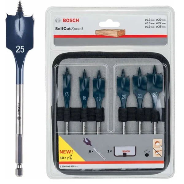 Φωτογραφία προϊόντος: BOSCH 2608595425 Τρυπάνια Ξύλου Φτερού 13/16/19/20/22/25 mm Self Cut Speed Σετ 6 τμχ